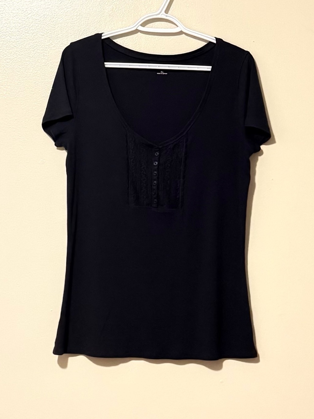 Hollister Navy Short-Sleeve Scoop Neck Tee with Lace Placket
